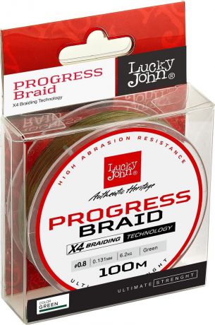 Плетеный шнур Lucky John Progress Braid Green, LJ4106-024, 0,24 мм, 100 м