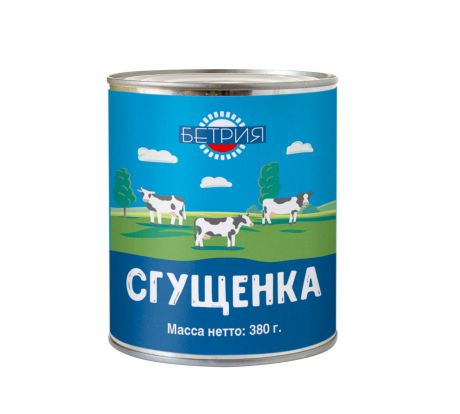 Сгущенное молоко Бетрия Сгущенка с сахаром easy open Банка с ключом, 380