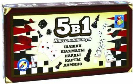 Настольная игра 1TOY Шашки, шахматы, нарды, карты, домино, 5 в 1, на магните, Т12060