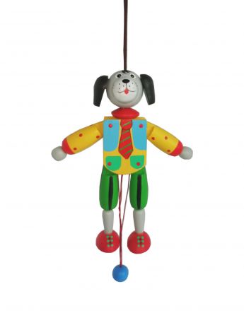 Фигурка Климо "Собака" игрушка-дергунчик ручной работы зеленый, красный, желтый, голубой