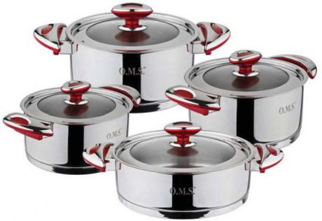 Набор посуды для приготовления пищи OMS Cylinder, 1031-R, красный, 8 предметов