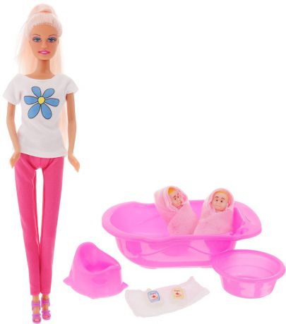 Defa Игровой набор с куклой Мама с малышами цвет розовый
