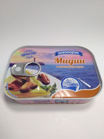 Морепродукты консервированные Аквамарин мидии в оранжевом соусе Банка с ключом, 105