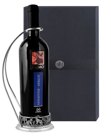 Набор для вина Кольчугинский мельхиор Подставка под бутылку "Зайцы" посеребренная полированная с чернением+футляр, серебристый