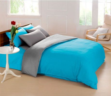 Комплект постельного белья Sleepix Совершенство, голубой, серый