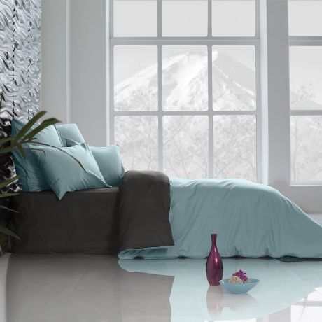 Комплект постельного белья Sleepix Совершенство, голубой, темно-серый