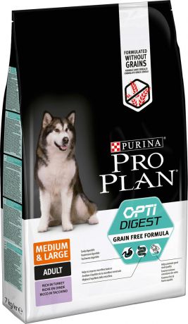 Корм сухой Pro Plan Optidigest Grain Free Formula, для собак средних и крупных пород, с чувствительным пищеварением, с высоким содержанием индейки, 7 кг