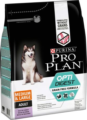 Корм сухой Pro Plan Optidigest Grain Free Formula, для собак средних и крупных пород, с чувствительным пищеварением, с высоким содержанием индейки, 2,5 кг