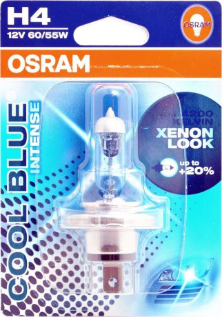 Лампа автомобильная Osram H4 (60/55) P43t-38 +20% Cool Blue Intense, 64193CBI01B
