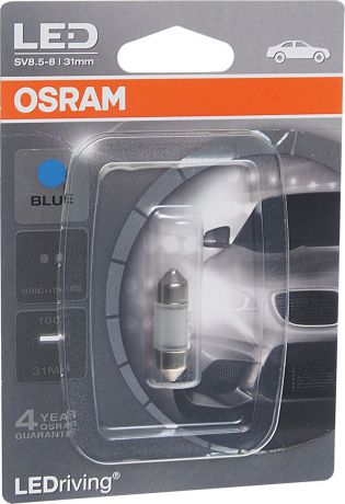 Лампа автомобильная Osram C5W (SV8.5-8) 31 мм LED Blue Standart 12V, 6431BL01B