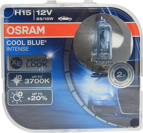 Лампа автомобильная Osram H15 (15/55) PGJ23t-1 +20% Cool Blue Intense 3700K 12V, 64176CBIHCB, 2 шт
