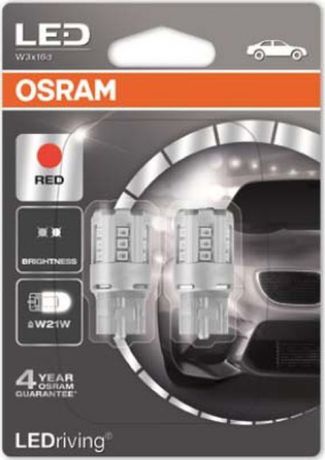 Лампа автомобильная Osram W21W (W3*16d) LED Standart Red 12V, 7705R02B, 2 шт