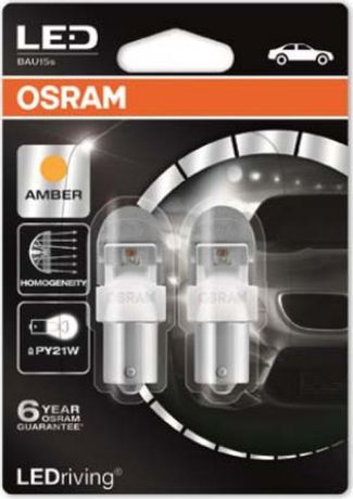 Лампа автомобильная Osram P21W (BAU15S) LED Premium Amber 12V, 7557YE02B, 2 шт