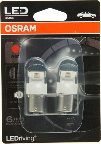 Лампа автомобильная Osram P21W (BA15S) LED Premium Red 12V, 7556R02B, 2 шт