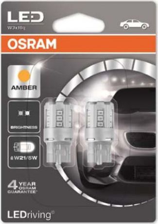 Лампа автомобильная Osram W21/5W (W3*16q) LED Standart Amber 12V, 7715YE02B, 2 шт