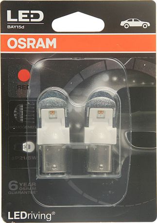 Лампа автомобильная Osram P21/5W (BAY15d) LED Premium Red 12V, 1557R02B, 2 шт