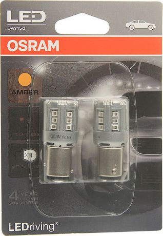 Лампа автомобильная Osram P21/5W (BAY15d) LED Standart Amber 12V, 1457YE02B, 2 шт