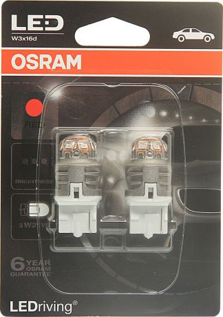 Лампа автомобильная Osram W21W (W3*16d) LED Premium Red 12V, 7905R02B, 2 шт