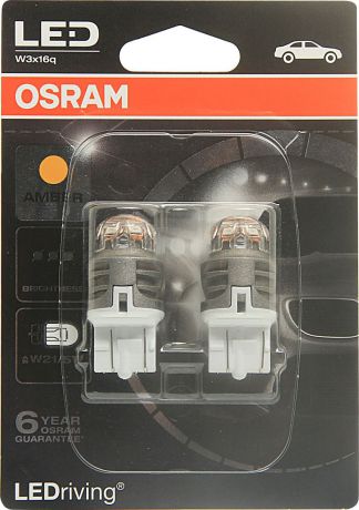 Лампа автомобильная Osram W21W (W3*16d) LED Premium Amber 12V, 7905YE02B, 2 шт