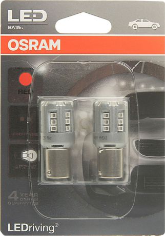Лампа автомобильная Osram P21W (BA15s) LED Standart Red 12V, 7456R02B, 2 шт