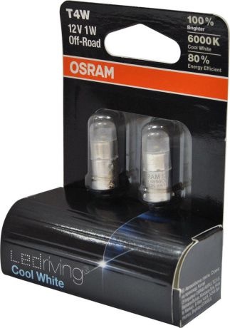 Лампа автомобильная Osram T4W (BA9s) LED Premium Cool White 6000K 12V, 3850CW02B, 2 шт