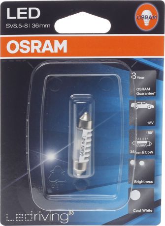 Лампа автомобильная Osram C5W (SV8.5-8) 36 мм LED Standart Cool White 6000К 12V, 6436CW01B