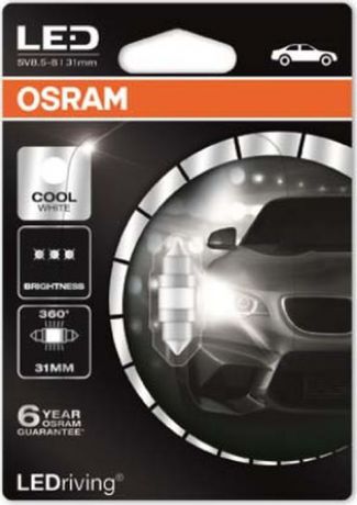 Лампа автомобильная Osram C5W (SV8.5/8) 31 мм LED Premium Cool White 6000К 360° 12V, 6497CW01B