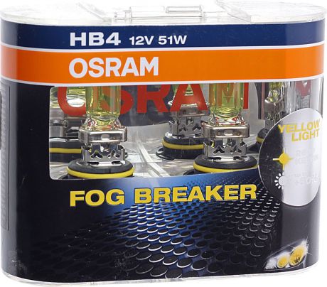 Лампа автомобильная Osram HB4/9006 (51) P22D Fog Breaker 2600K 12V, 9006FBRHCB, 2 шт