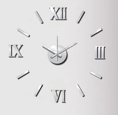 Настенные часы Kleber Clock, на клейкой ленте, KLE-CL204, матовый хром, диаметр 60 см