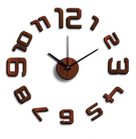 Настенные часы Kleber Clock, на клейкой ленте, KLE-CL205, темное дерево, диаметр 60 см