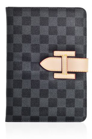 Чехол для планшета Gurdini книжка в шашечку с хлястиком для Apple iPad mini 1/2/3 7.9", черный, серый