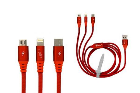 Кабель Ainy USB micro USB Type-C Apple iPhone 5/5С/5S/6/6 Plus/iPad Mini/Air тканевый, 1 м, FA-092C, красный