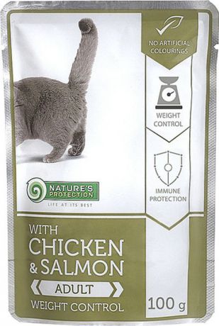 Корм влажный Nature’s Protection "Контроль веса" для кошек, курица, лосось, 100 г