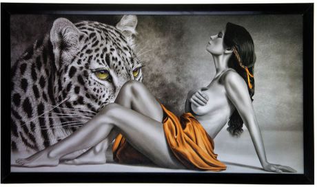 Картина Сюжет "Девушка и леопард", 1158838, 56 х 106 см