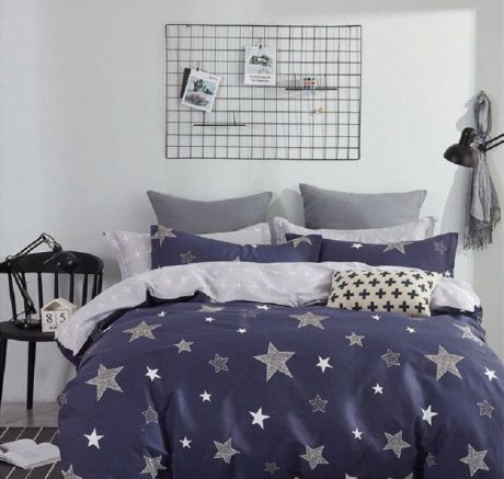 Комплект постельного белья Дом Текстиля SULYAN Звездная ночь, синий, темно-синий, светло-серый, белый, серый