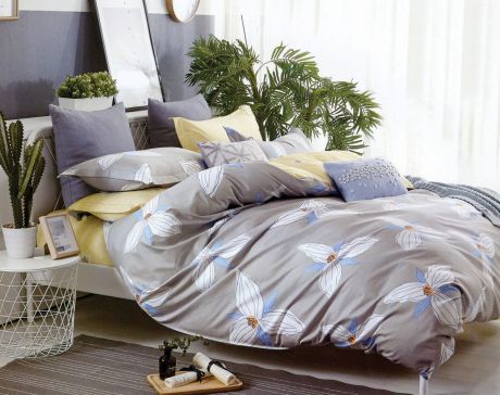 Комплект постельного белья Дом Текстиля SULYAN Свежесть, кремовый, желтый, голубой, светло-серый