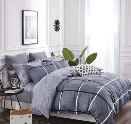 Комплект постельного белья Дом Текстиля SULYAN Брют, синий, серый, белый, темно-серый