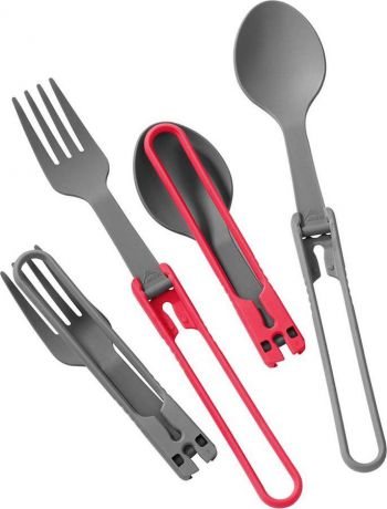 Набор походной посуды MSR Folding Spoon & Fork Kit, 03169, серый, красный, 4 шт