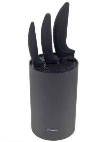 Набор из 3-х ножей из нержавеющей стали (нож-шеф, универсальный, для очистки овощей и фруктов) с универсальным блоком для хранения ножей, покрытие soft-touch 18*11 см "VOKTER", цвет черный., Inhouse, IHPSK1811ST