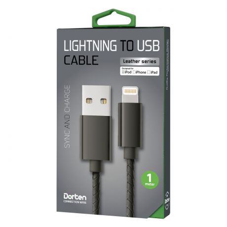 Кабель DORTEN Lighting to USB cable: Leather Series 1 meter, черный