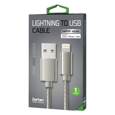 Кабель DORTEN Lighting to USB cable: Leather Series 1 meter, серый