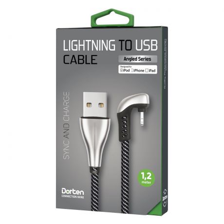 Кабель DORTEN Lighting to USB cable: Angled Series 1.2 meter, серебристый