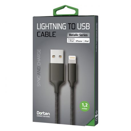 Кабель DORTEN Lightning to USB cable: Metallic Series 1.2 meter, черный