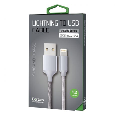 Кабель DORTEN Lightning to USB cable: Metallic Series 1.2 meter, серебристый