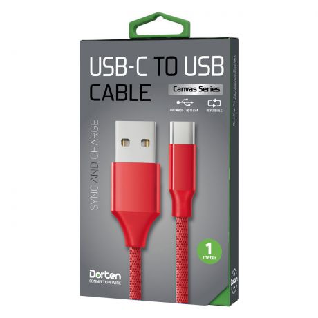 Кабель DORTEN USB-C to USB cable: Canvas Series 1 meter, красный