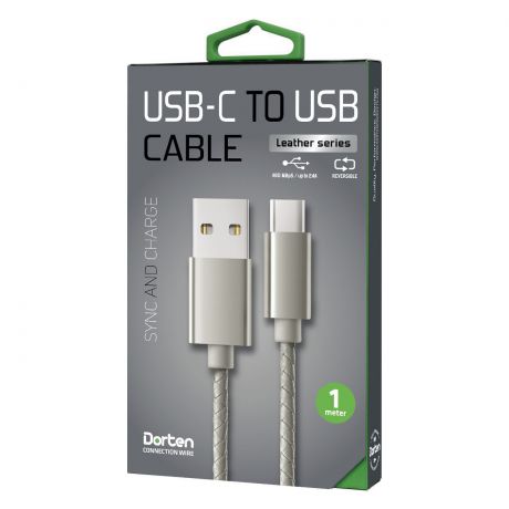 Кабель DORTEN USB-C to USB cable: Leather Series 1 meter, серый