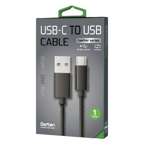 Кабель DORTEN USB-C to USB cable: Leather Series 1 meter, черный