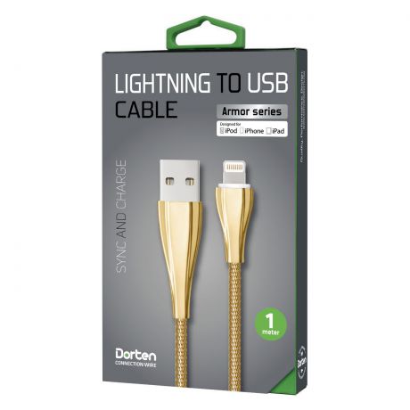 Кабель DORTEN Lighting to USB cable: Armor Series 1 meter, золотой