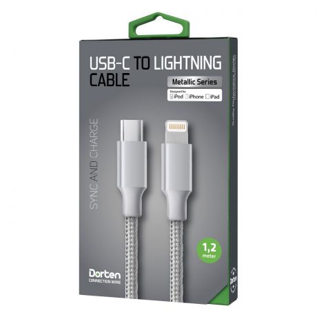 Кабель DORTEN USB-C to Lightning cable: Metallic Series, серебристый