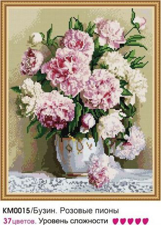 Алмазная мозаика Molly Бузин Розовые пионы, с рамкой, KM0015, 40 х 50 см